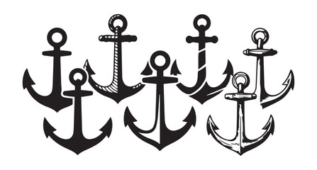 Anchor vector silhouette icon set collection