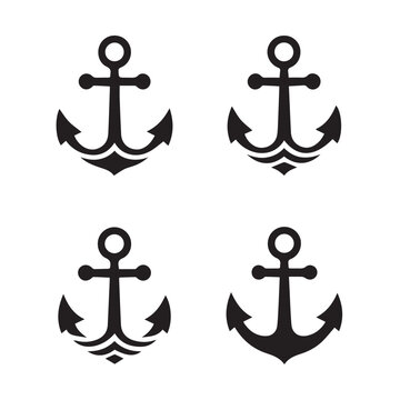 Anchor vector silhouette icon set collection