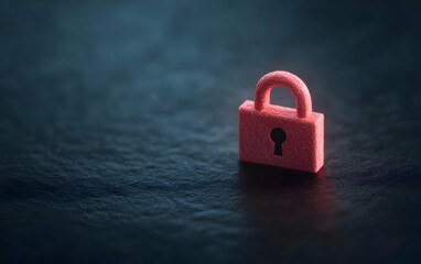 Fototapeta premium A close-up view of a pink lock on a textured black surface, symbolizing security and protection.