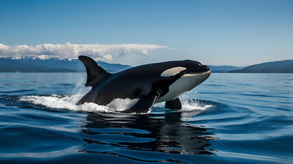 Naklejka premium killer whale (orca) A killer whale (orca) swimming powerfully through the open ocean
