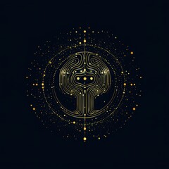 AI Brain Circuit - Abstract Artificial Intelligence Golden Neural Network Pattern on Dark Background