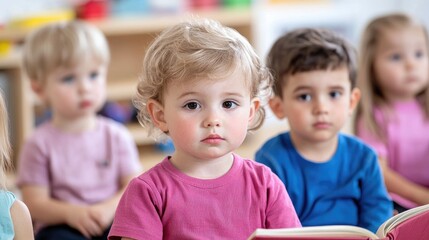 Obraz premium Adorable toddlers and preschoolers in classroom setting
