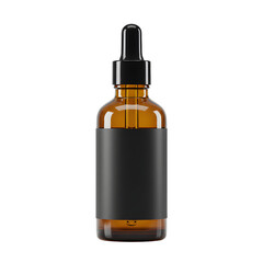 Fototapeta premium Amber Glass Dropper Bottle with Black Label on Transparent Background