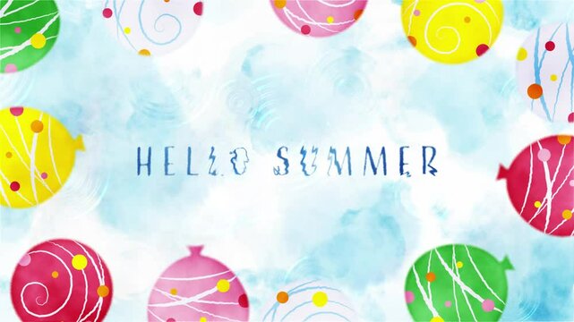 summer background with colorful water balloon yo-yos floating in water animation