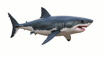 Fototapeta premium Great White Shark Swimming on Isolated White Background