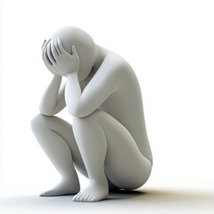 Minimalist 3 d rendering of a person expressing sadness ideal for mental health awareness and emotional wellbeing campaigns