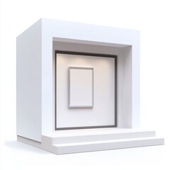 Minimalist white architectural model with recessed canvas for product display