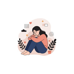 a depressed female and abstract shapes