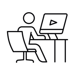 An online learning icon representing a person interacting with an online platform for a digital education experience