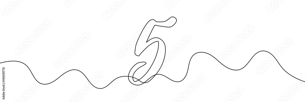 Wall mural number 5 in continuous line drawing style. line art of number nine. vector illustration. abstract dr