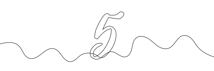  Number 5 in continuous line drawing style. Line art of number nine. Vector illustration. Abstract drawing number 5