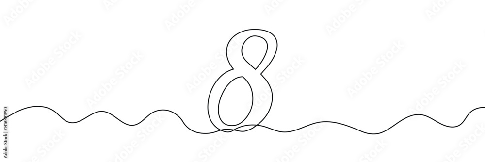 Wall mural number 8 in continuous line drawing style. line art of number nine. vector illustration. abstract dr