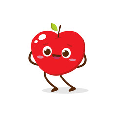 Cute red apple cartoon character with happy face, showing a Joyful pose. Perfect for kids illustrations, healthy food designs, or educational materials. Isolated on white background with soft shadow
