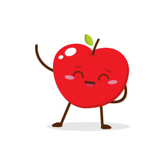 Cute red apple cartoon character with happy face, showing a Joyful pose. Perfect for kids illustrations, healthy food designs, or educational materials. Isolated on white background with soft shadow
