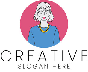 Stylish Woman Avatar Creative Logo Design Pink Blue Modern Art Girl Icon Image Style Trendy Vector  