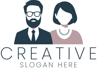 Modern Couple Icon Creative Business Logo Design Template Man Team Flat Woman Image Vector People   