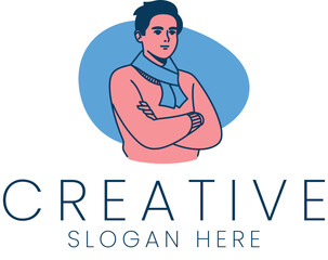 Stylish Young Man Creative Logo Design Pink Sweater Blue Scarf art icon style image casual modern   