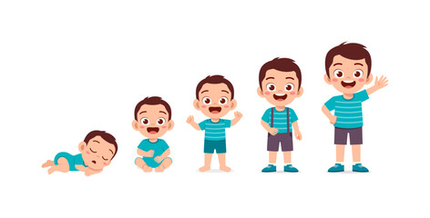 Illustration of Boy Development Stages from Baby to Child Smiling and Waving