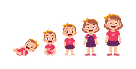 Illustration of baby and girl showing growth and development stage, smiling and happy.
