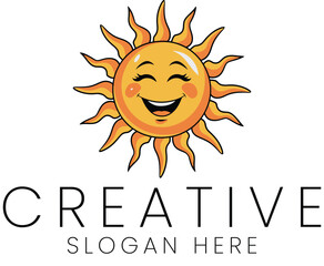 Happy Smiling Sun Cartoon Character Logo Design Template Cute Icon Warm Brand Yellow Orange Joyful  