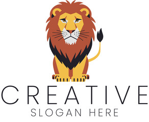 Majestic Lion Logo Design Sitting King Wildlife Animal Cute Mane Brand Brown Pride Vector Symbol    