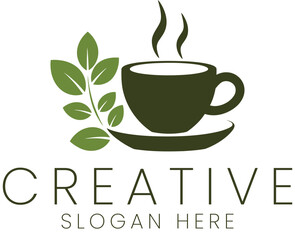 Green Tea Cup Logo Design Herbal Tea Branding Nature Inspired Organic Beverage Coffee Shop Cafe     