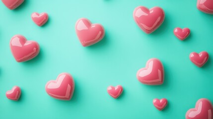 Obraz premium Hearts and Speech Bubbles on Teal Background