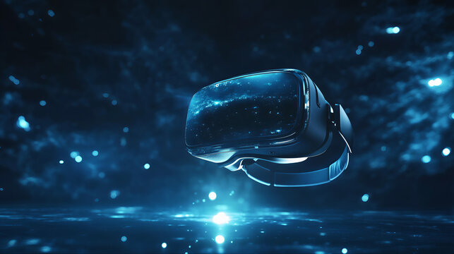 Virtual reality headset with galaxy backgroundin space. Vr gaming headset with cosmo background 