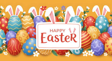 Easter egg with bunny ears and flower decoration