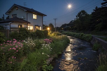 Mystical Night in Nature Forest Scene
