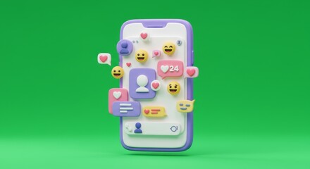 Smartphone Social Media Notifications with Likes and Messages Floating Around Screen Showing High Engagement