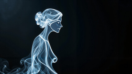 Elegant smoke silhouette of a woman in profile ethereal beauty