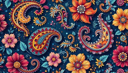 Intricate paisley pattern flows seamlessly, creating a continuous, elegant design , textile design, seamless repeat, graphic
