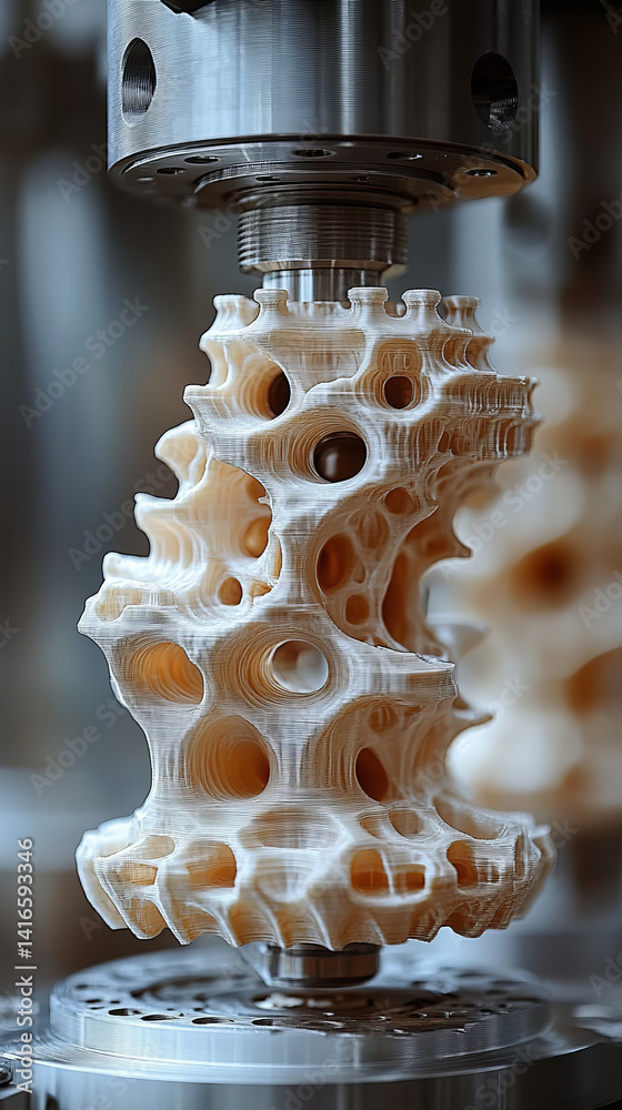 Poster hyper realistic 3d print of mechanical components showcasing intricate designs and textures