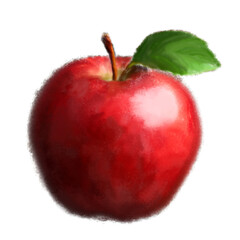 Realistic Red Apple with Green Leaf Digital Painting