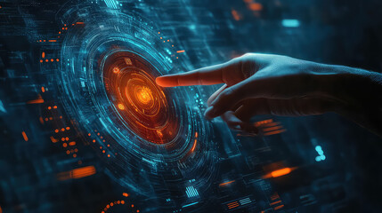 Hand Touching Futuristic Holographic Interface