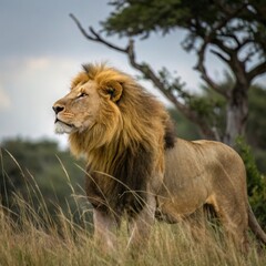 Naklejka premium Majestic Lion Roaming the Plains