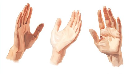 Depicting Three Different Human Hands in a Realistic Illustration Style