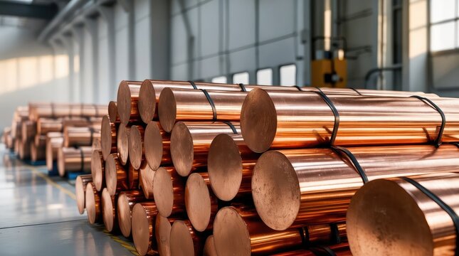 Copper cathodes stacked and ready for processing in metal plant