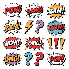Comic book sound effects explosion speech bubbles