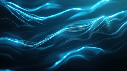 Obraz premium The image showcases an abstract background featuring glowing blue lines and a network of interconnected nodes. The composition highlights a dynamic and futuristic theme