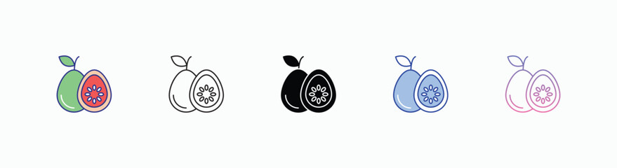 Guava icons set in different style vector stock 