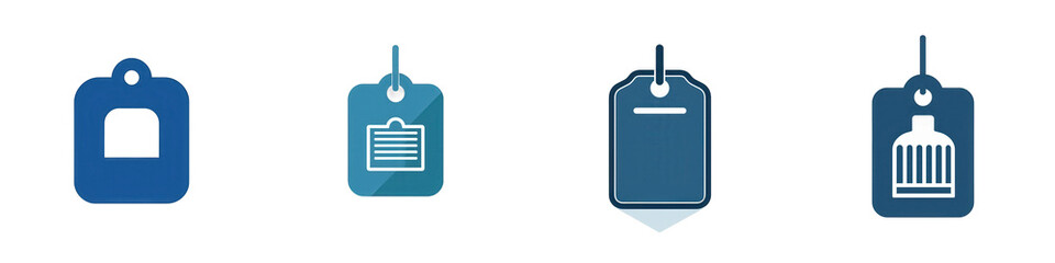 Fototapeta premium A collection of four distinct tags displayed in a row, showcasing various shapes and designs, ideal for labeling items or gifts isolated on white or transparent png