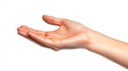 Open Hand Gesture Presenting or Offering Something on a White Background