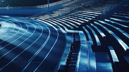 Fototapeta premium A bleacher-side view of the track with moody shadows stretching across the lanes