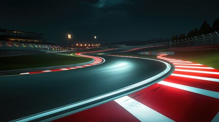 A racetrack loop shrouded in darkness with only a sliver of light on the far bend