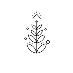 Minimalist Black Line Art Plant with Sunburst  