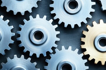 Silver and gold gears intertwined