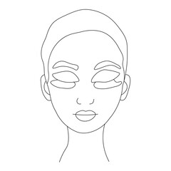 A vector illustration presents a woman's face with sketch-like lines, emphasizing her beauty in a modern art style