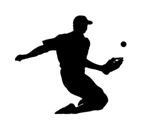 守備中の野球選手のシルエット

